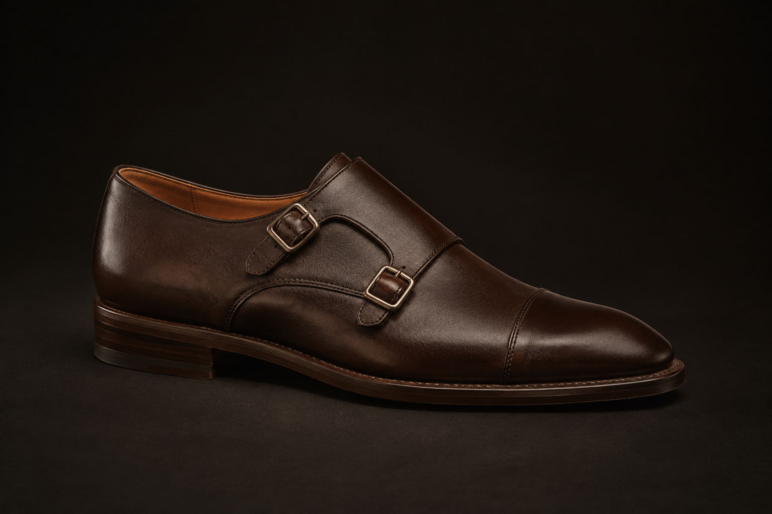 Leren double monk strap als illustratief schoenbeeld